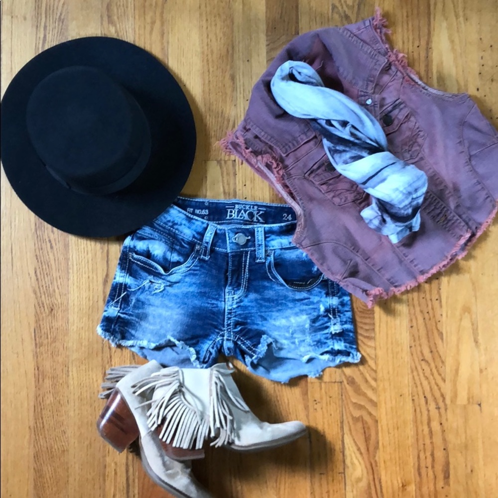 Buckle Black Jean Shorts